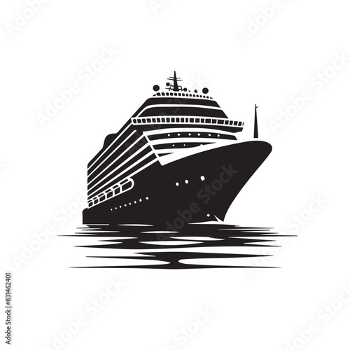 Oceanic Elegance  Cruise Ship Silhouette in Minimalistic Black and White Vector Style