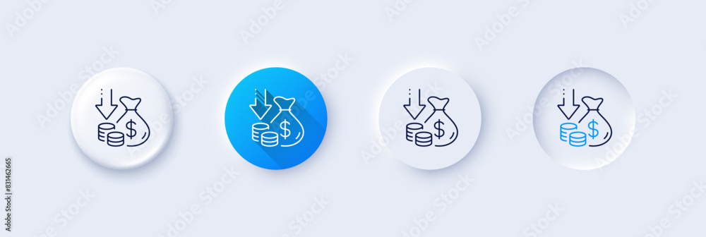Deflation line icon. Neumorphic, Blue gradient, 3d pin buttons. Price reduction sign. Reduce rate symbol. Line icons. Neumorphic buttons with outline signs. Vector Deflation line icon. Neumorphic, Blue gradient, 3d pin buttons. Price reduction sign. Reduce rate symbol. Line icons. Neumorphic buttons with outline signs. Vector