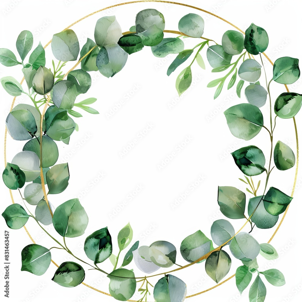 Elegant Watercolor Frame with Eucalyptus Leaves for Luxury Branding Generative AI