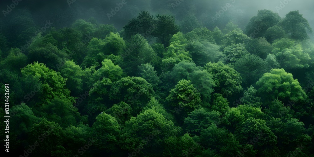 Forests play a crucial role in oxygen production, carbon capture, and bioenergy generation in balance. Concept Forests, Carbon Capture, Oxygen Production, Bioenergy Generation, Ecosystem Balance
