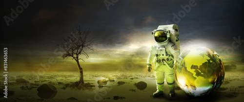 The astronaut and man from the spaceship returns from the space station to globe earth, nature and environment have not regenerated and recovered. Everything is contaminated and uninhabitable planet