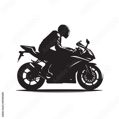 Minimalistic Silhouette of Motorcycle Rider on Sports Bike