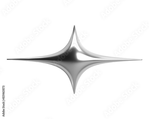 Metallic abstract chrome star shape with smooth curves in y2k style. 3D rendering, vector isolated. Glossy shiny surface with a sparkle effect. Retro futuristic design element for posters, banners
