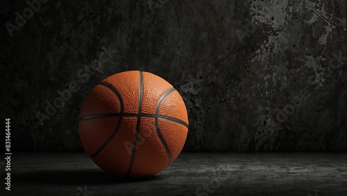 basketball ball on dark concrete wall texture background background for product display banner or mockup. © DEER FLUFFY