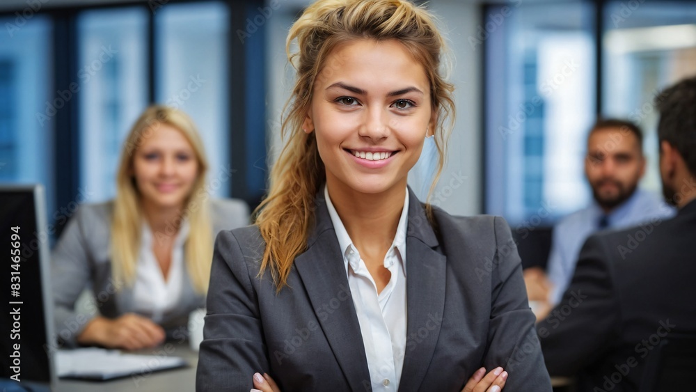 Confident Young Professional Woman in Modern Office Space Confident Young Professional Woman in Modern Office Space