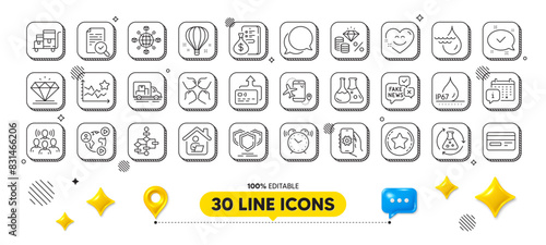 Truck transport, Alarm clock and Squad line icons pack. 3d design elements. Money, Fake news, Ranking stars web icon. Money tax, Block diagram, Loyalty star pictogram. Vector