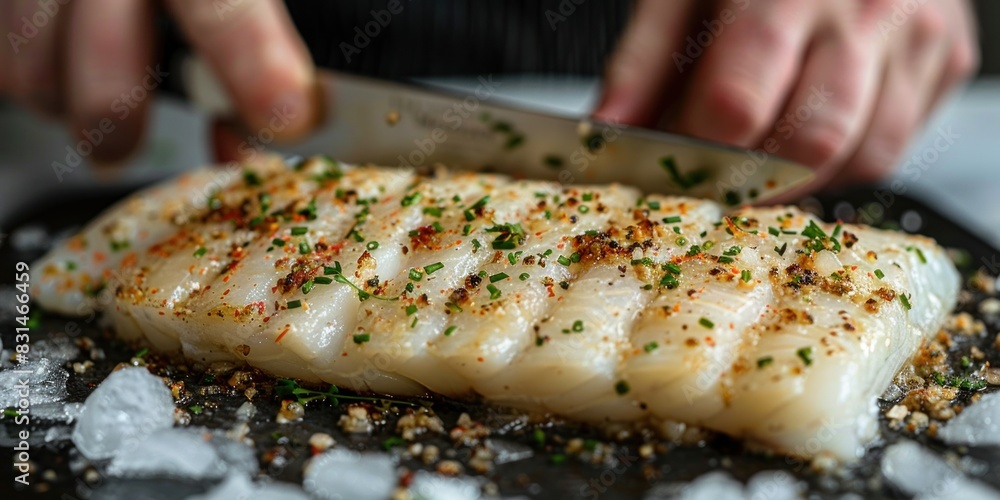 Person expertly filleting fish on a grill
