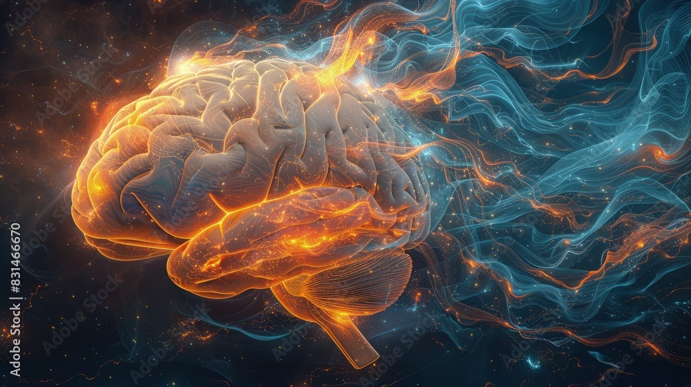 3D brain model featuring a futuristic aesthetic with vibrant colors and intricate neural pathways 3D brain model featuring a futuristic aesthetic with vibrant colors and intricate neural pathways