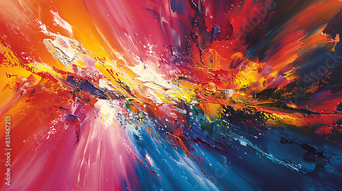 vibrant abstract expressionist painting with bold brush strokes and dynamic expressive colors HDR Imaging and AI Autofocus capture the vivid details and intense emotional impact