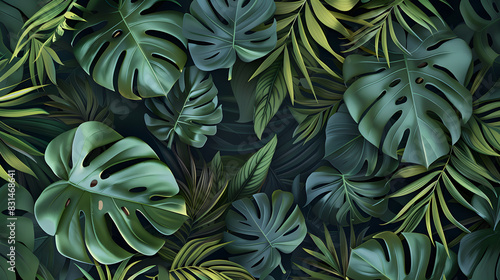 Tropical leaves texture, abstract nature background concept with large green leaf for banner design. Generated AI 