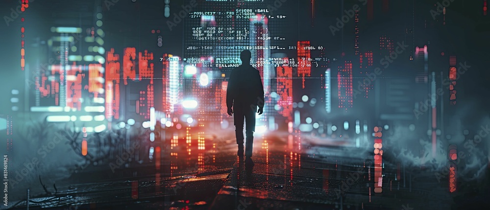 Obraz premium Financial ascent tracked with gamified milestones, close-up with game interface and financial charts, engaging and motivational, Silhouette, superimposed scene, little minimal style