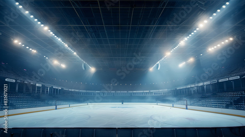 Hockey arena with empty stands graphic