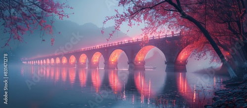 Bridge at night with natural architectural lights photo