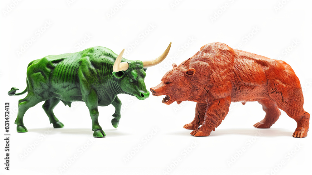 Detailed Bull and Bear Figures Facing Each Other Detailed Bull and Bear Figures Facing Each Other