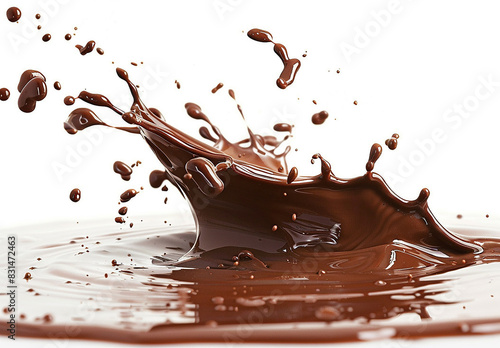 Photo of a splash of brown chocolate , cocoa splash , chocolate drink splash background