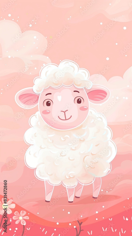 Minimalist Eid ul Adha sheep illustration on a soft pink background with plenty of copy space for text Minimalist Eid ul Adha sheep illustration on a soft pink background with plenty of copy space for text