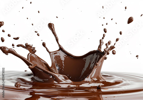 Photo of a splash of brown chocolate , cocoa splash , chocolate drink splash background