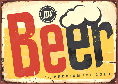Vintage pub sign with creative beer logo inscription. Retro poster design. Beer vector illustration.