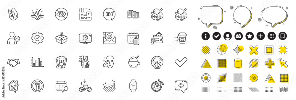 Set of Scuba diving, Execute and Anti-dandruff flakes line icons for web app. Design elements, Social media icons. Tick, Medical chat, Food delivery icons. Vector Set of Scuba diving, Execute and Anti-dandruff flakes line icons for web app. Design elements, Social media icons. Tick, Medical chat, Food delivery icons. Vector