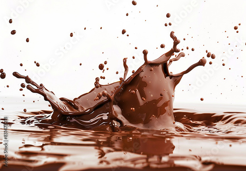 Photo of a splash of brown chocolate   cocoa splash   chocolate drink splash background