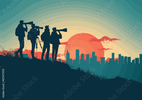 Searching for New Career Opportunities: Business People with Binoculars/Telescope, Inspecting Potential Job Roles, SEO Research, Career Development Vector Illustration