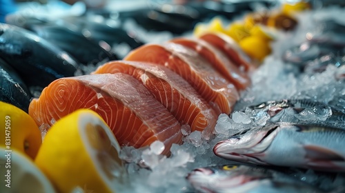 Group of fish served on ice
 photo