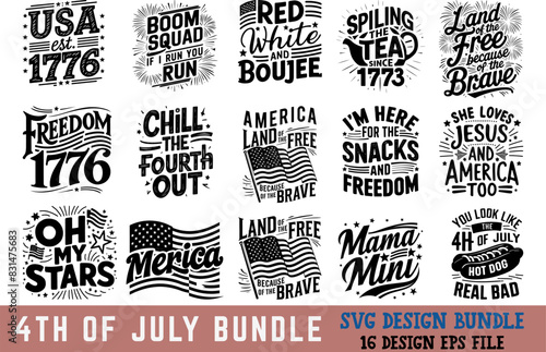 Happy 4th of July t shirts design Bundle, Vector graphic, typographic T-Shirt Design Template