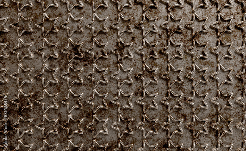 Seamless rusty star grid on a metal background, grunge industrial texture