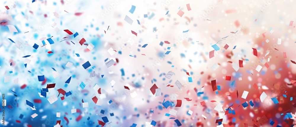 Red, white, and blue confetti on a light background with a bokeh effect Generative AI Red, white, and blue confetti on a light background with a bokeh effect Generative AI