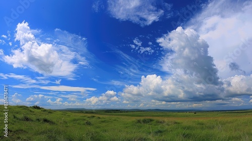 Scenery Captured by Canon: Blue Sky, White Clouds, and Grassland's Natural Beauty