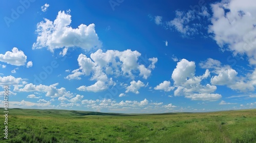 Scenery Captured by Canon: Blue Sky, White Clouds, and Grassland's Natural Beauty