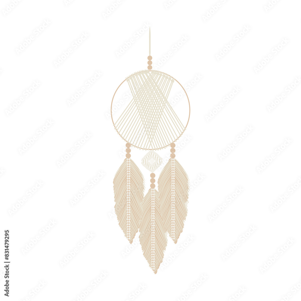 Obraz premium Dream catcher with threads, beads and feathers. Native american symbol in boho style. Vector tribal illustration. Ethnic indian dreamcatcher silhouette.