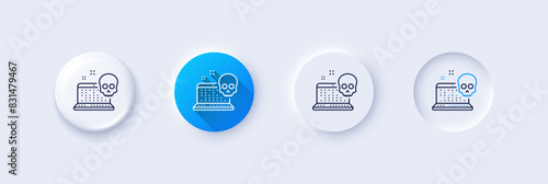 Cyber attack line icon. Neumorphic, Blue gradient, 3d pin buttons. Ransomware threat sign. Computer phishing virus symbol. Line icons. Neumorphic buttons with outline signs. Vector