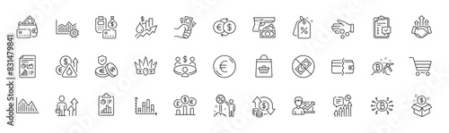 Report document, Online buying and Discount line icons. Pack of Business results, Investment graph, Market sale icon. Donation money, Fraud, Operational excellence pictogram. Robbery. Vector