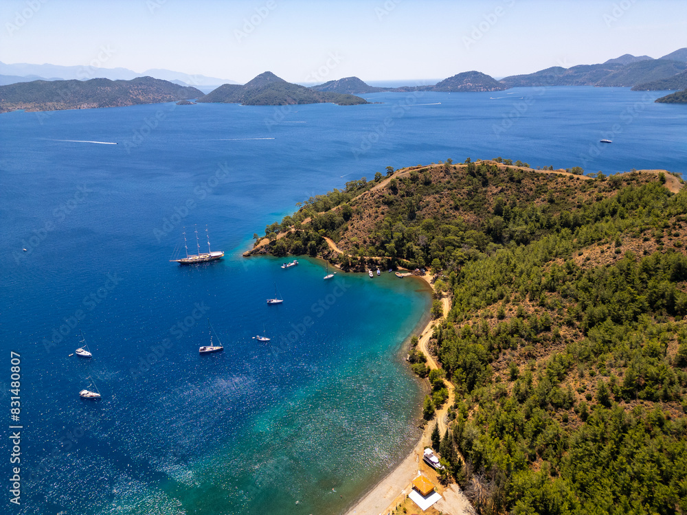 Obraz premium Luxury Yachts Anchored in the Kille Bay. Dalaman, Mugla - Turkey