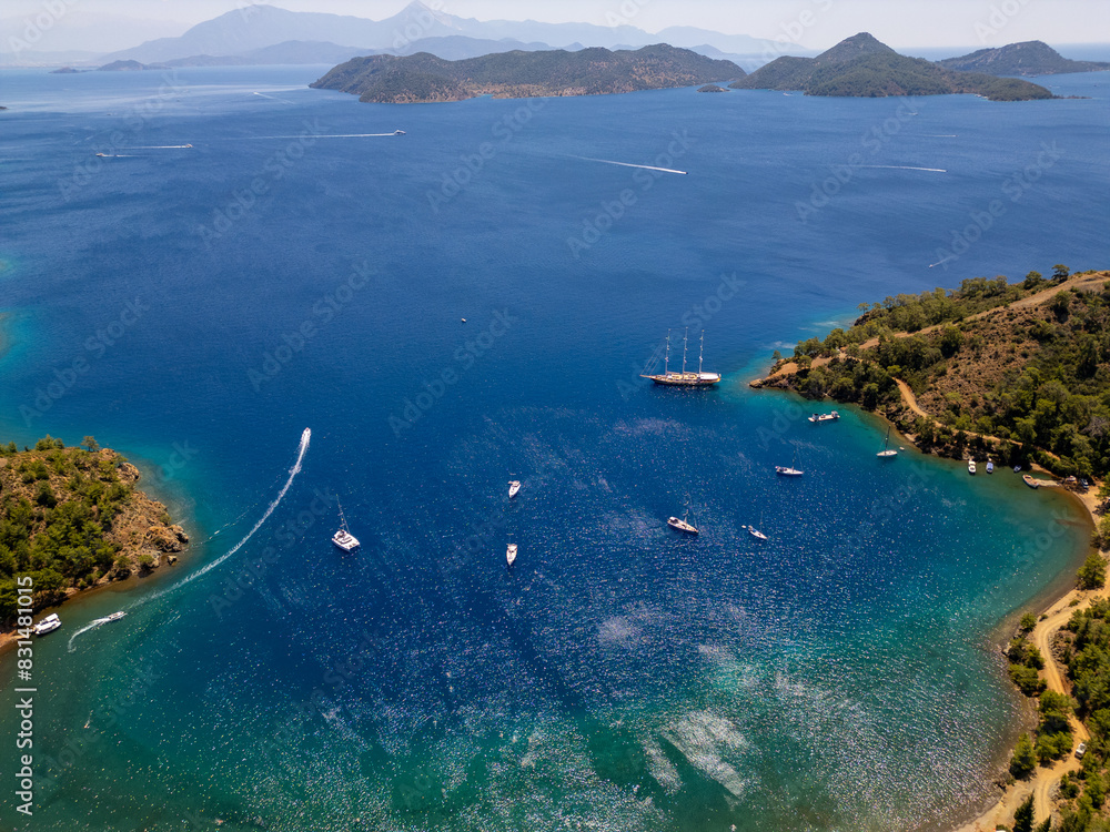 Luxury Yachts Anchored in the Kille Bay. Dalaman, Mugla - Turkey