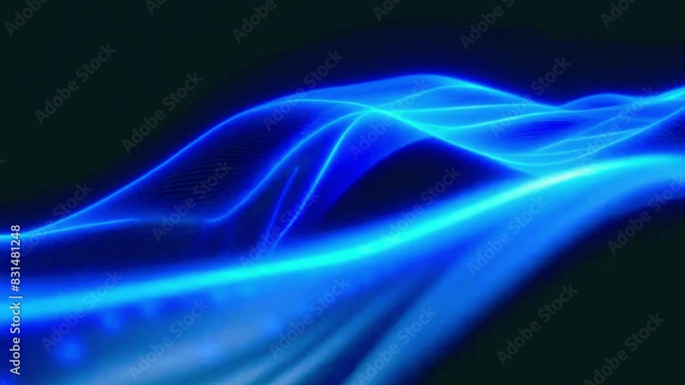 Waves that resemble fiber optic cables, with blue light traveling along the curves and bends of the wave patterns, 4K black background High-Quality Animation Video Waves that resemble fiber optic cables, with blue light traveling along the curves and bends of the wave patterns, 4K black background High-Quality Animation Video