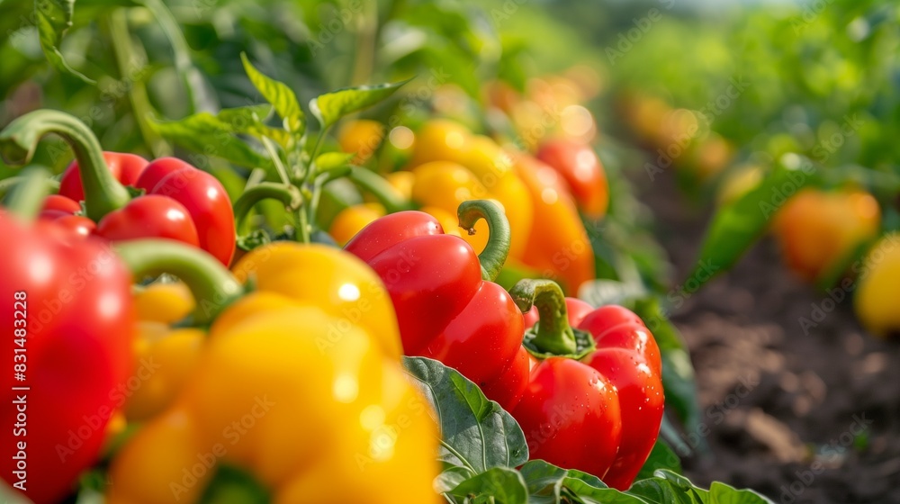 Bell peppers in a field ready to be harvested Bell peppers in a field ready to be harvested