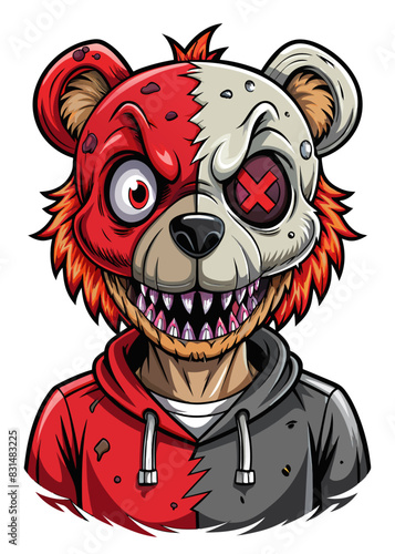 Half Teddy Bear Half Zombie Illustration Disturbing and Creepy Art