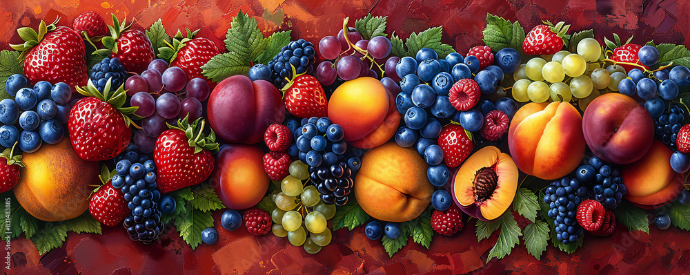 Summer Fruit Mix on Red Background Summer Fruit Mix on Red Background