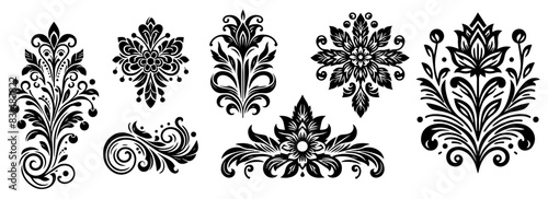 monochrome floral ornament vector collection
