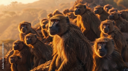 A troop of baboons grooming in Ethiopiaâ€™s Simien Mountains. photo