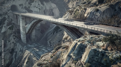 Bridge spanning a geological fault, designed for earthquakes â€“ Resilient structure. photo