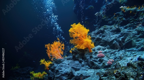 Deep-sea hydrothermal vent  unique creatures thriving in extreme conditions without sunlight.