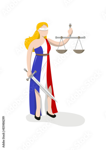 Justice in France, allegory of the french justice, lady of justice, blind woman holding a scale and sword