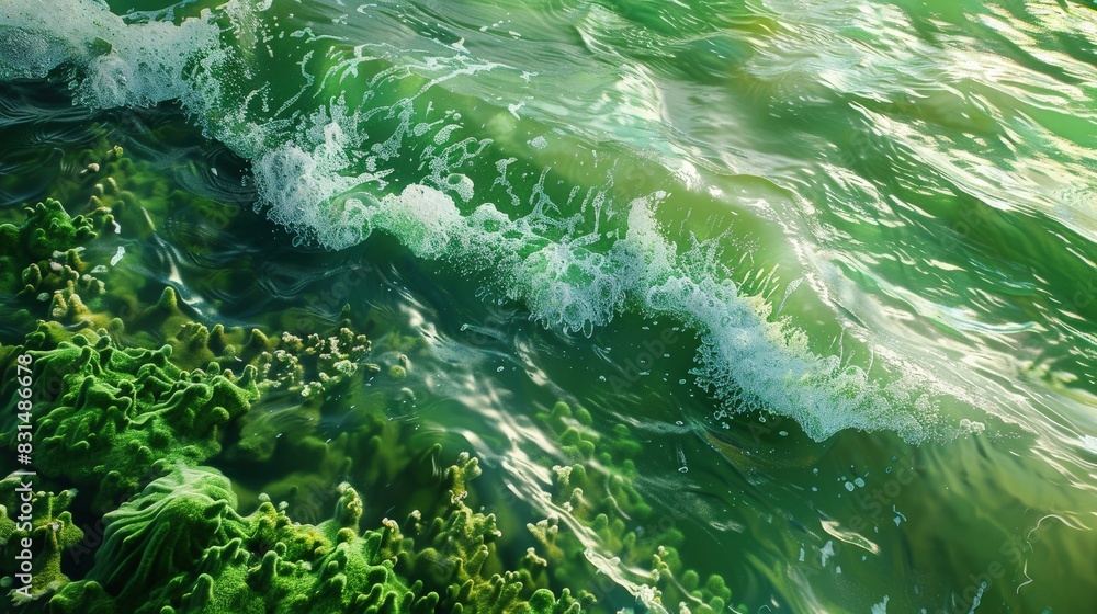 Marine algae bloom, spectacular yet concerning, ocean health indicator.