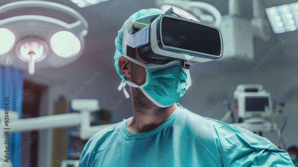 Surgeon in a modern OR using virtual reality to simulate a surgical procedure beforehand. Surgeon in a modern OR using virtual reality to simulate a surgical procedure beforehand.