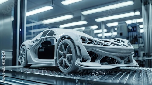 3D-printed automotive parts reducing weight and manufacturing costs.