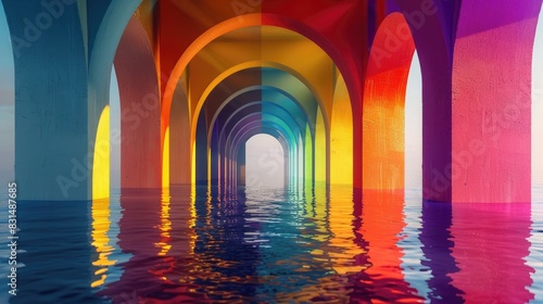Bridge with a series of arches, each painted a different color â€“ Rainbow arches.