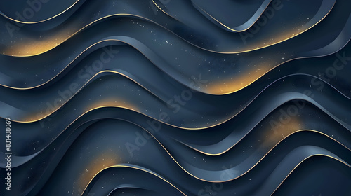 3D modern wave curve abstract presentation background. Luxury paper cut background. Abstract decoration, golden pattern, halftone gradient, 3d vector illustration. Unique dark blue background photo
